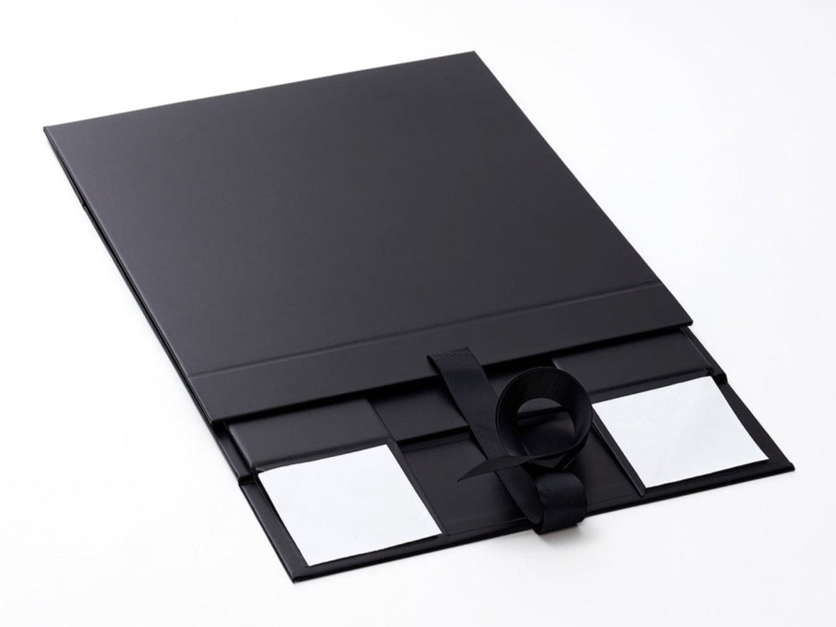 Black Large Gift Box with Fixed Ribbon Supplied Flat