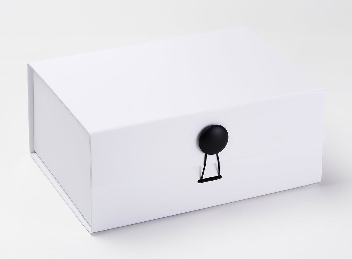 Black Matt Dome Gift Box Closure on White A5 Deep Gift Box