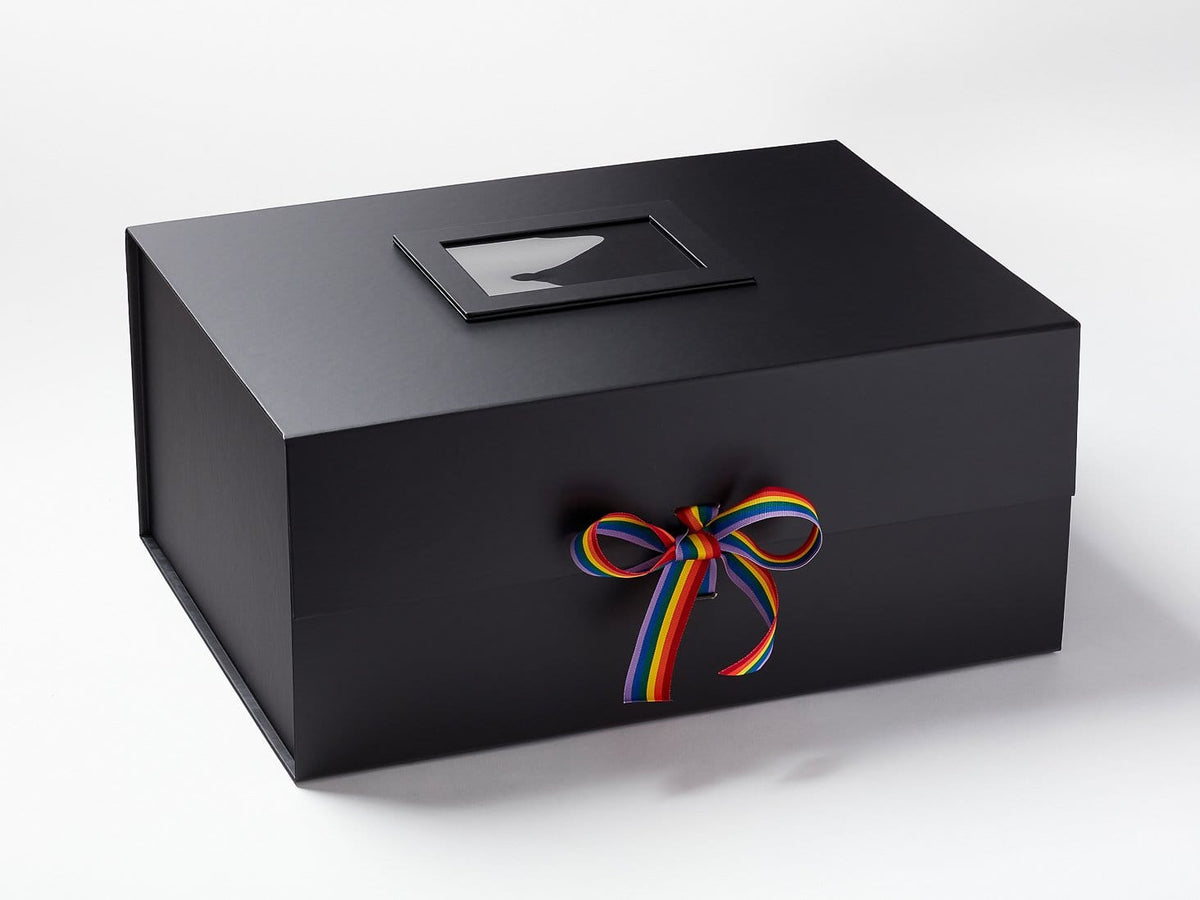 Black A3 Deep Gift Box with Rainbow Stripe Ribbon and Photo Frame