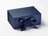 Black Watch Tartan Ribbon on Navy Blue Gift Box