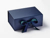 Example of Black Watch Tartan Double Ribbon Bow Featured on Navy A5 Deep Gift Box