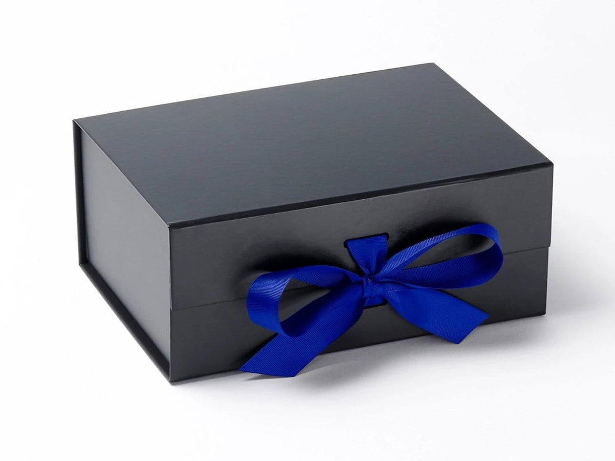 Black A5 Deep Gift Box with Cobalt Blue Ribbon from Foldabox UK