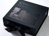Black Folding Gift Box with Large Area Custom Black Foil Design to Lid