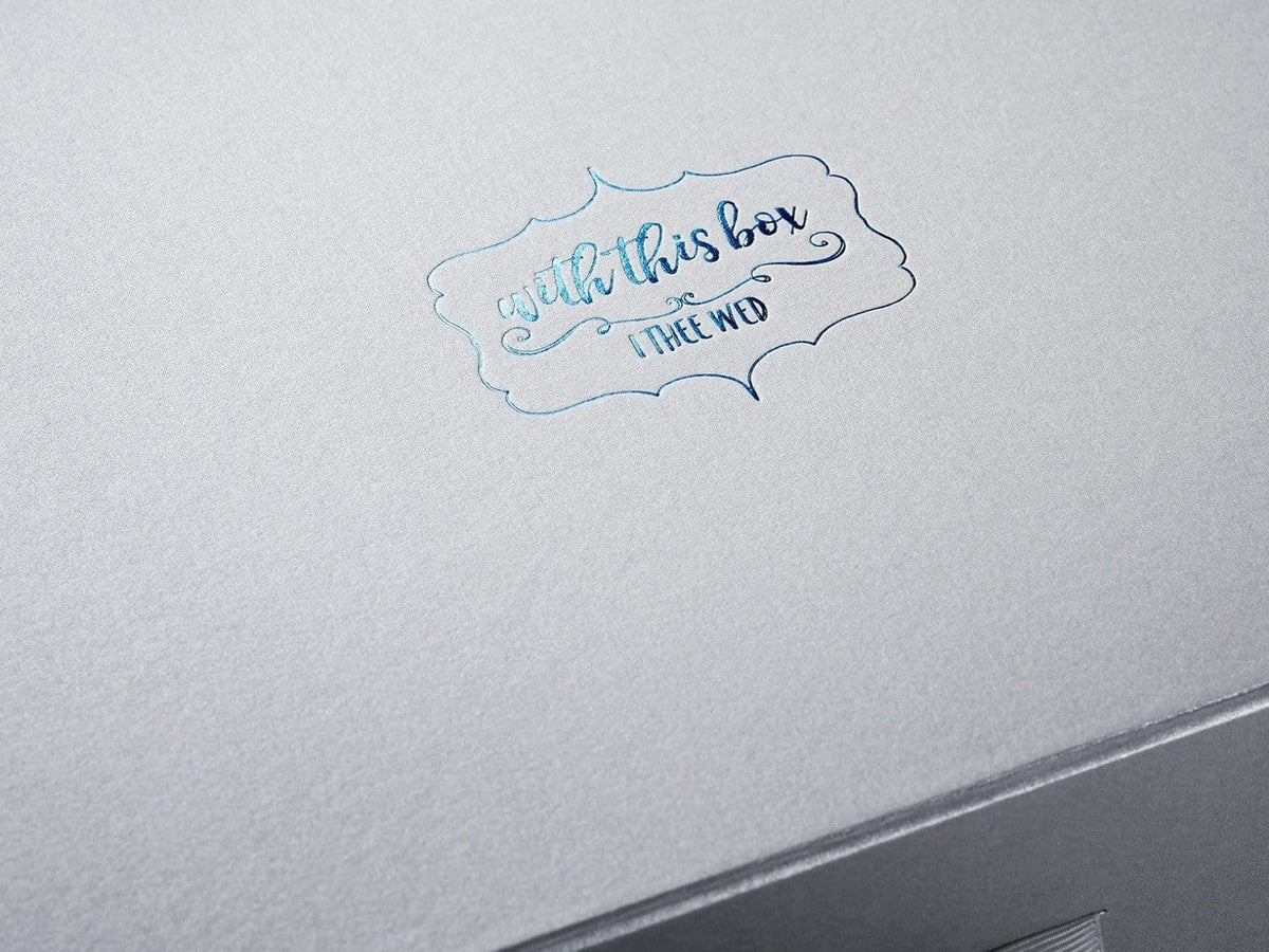 Custom Printed blue Foil Logo onto Silver Pearl Folding Gift Box from Foldabox