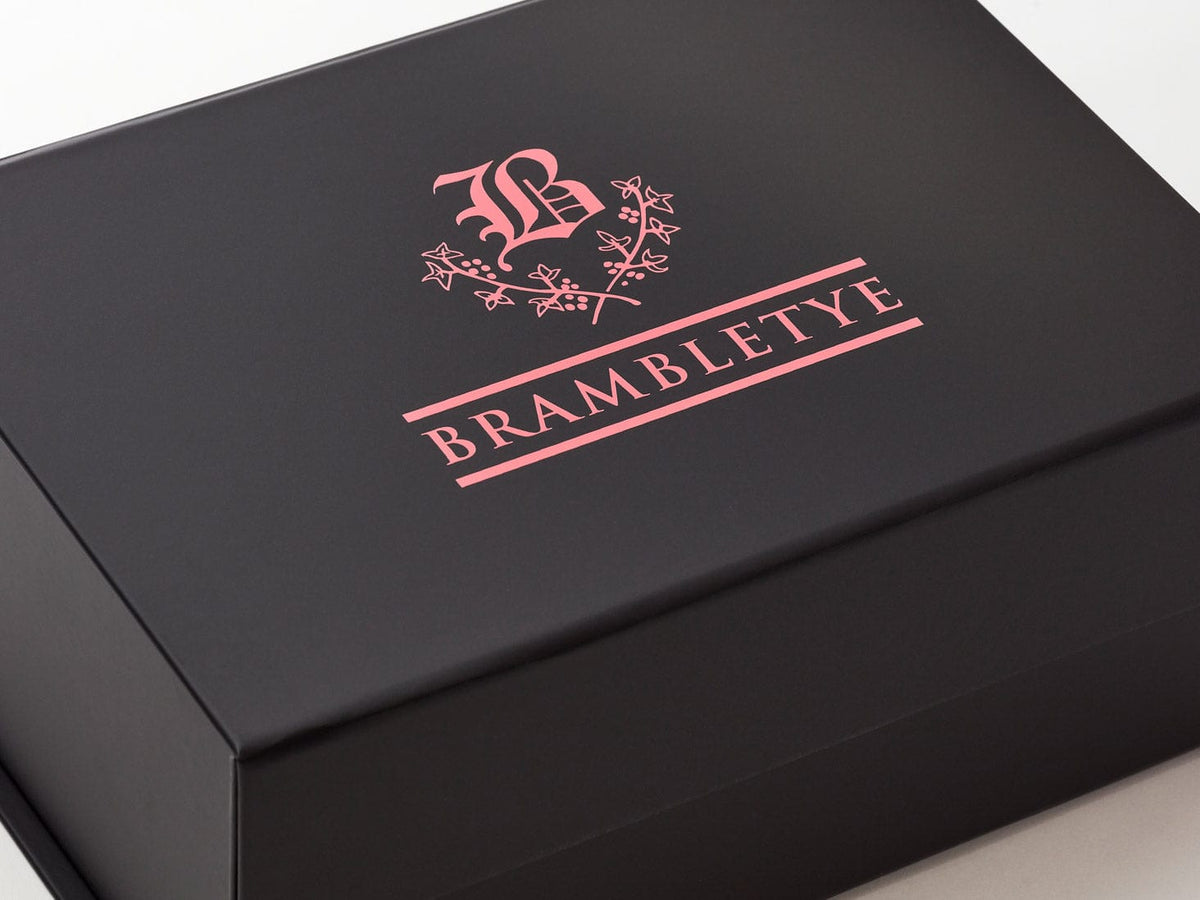 Example of 1 Colour Screen Printed Custom Logo onto Black Gift Box