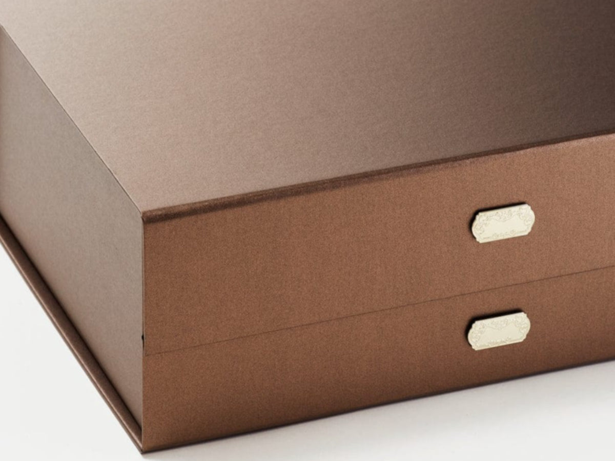 Gold Metal Slot Decal Labels Featured on Bronze Gift Box