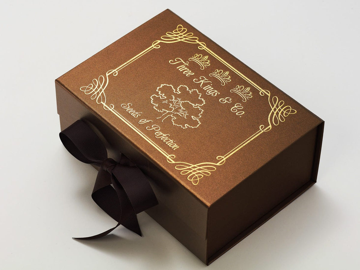 Example of 1 Colour Foil Custom Logo Onto Bronze Gift Box