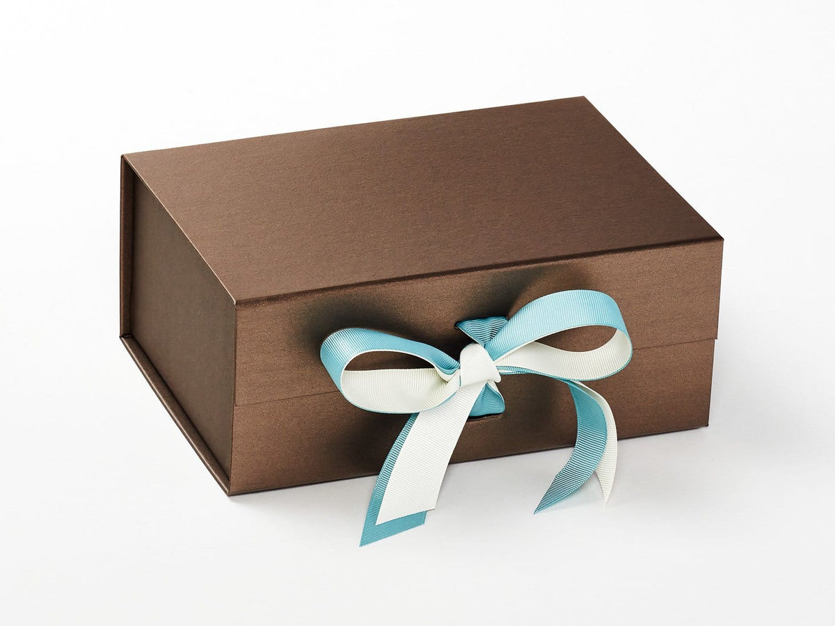 Bronze Gift Box with Ivory and Nile Blue Double Ribbon Bow