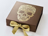 Example of Bronze Folding Gift Box with Gold Foil Logo and Gold Ribbon