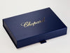 Example of Custom Gold Foil Logo Printed onto Navy Blue Gift Box