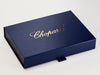 Example of Custom Gold Foil Logo Onto Navy Blue Gift Box