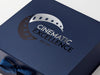Example of Custom 2 Colour Foil Logo Onto Navy Blue Gift Box