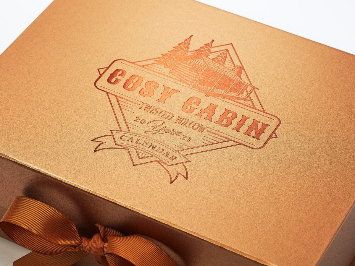 Example of Copper Foil Tone On Tone Custom Logo Onto Copper Gift Box