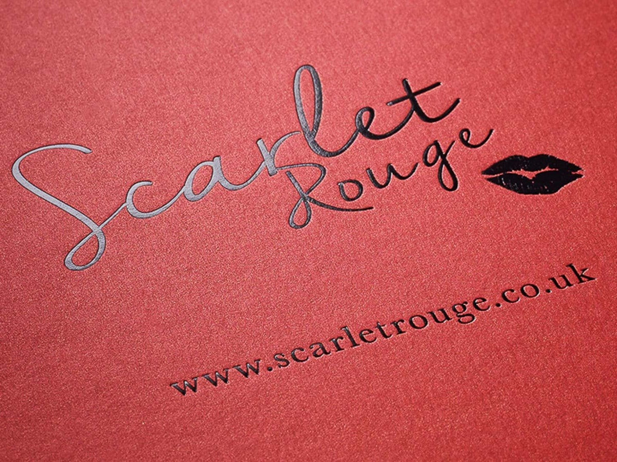 Custom Black Foil Logo to Lid of Red Pearl Gift Box