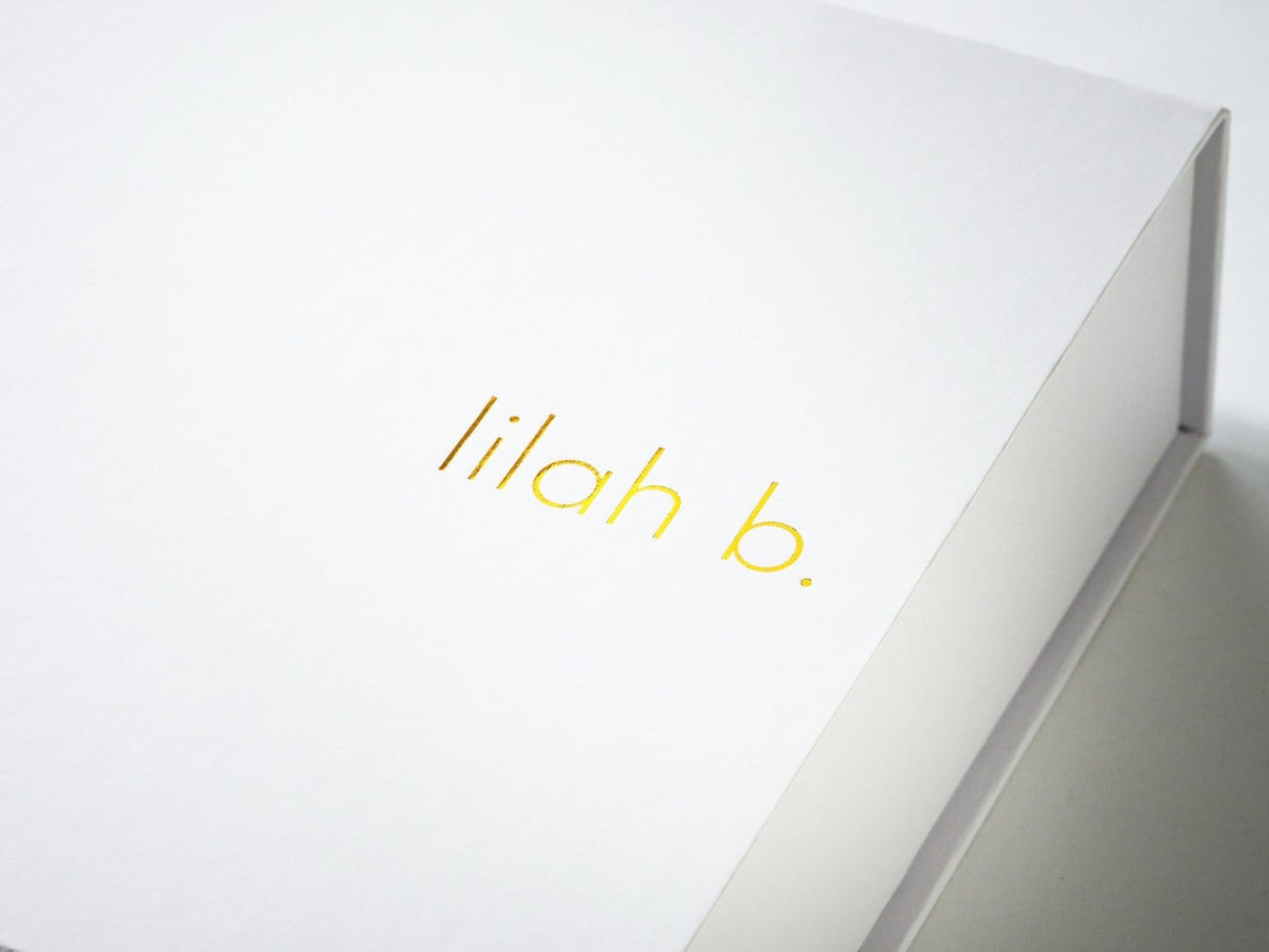 White Folding Gift Box with Custom Gold Foil Blocked Logo