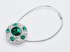 Emerald and Diamond Flower Gemstone Gift Box Closure Sample with Silver Elastic Cord
