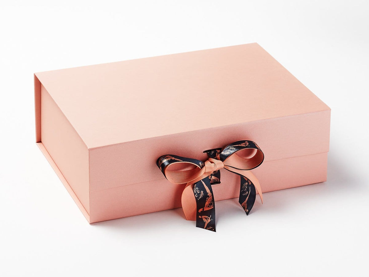 Pheasants Printed Ribbon on Rose Gold Gift Box