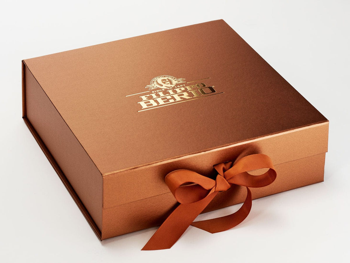 Example Of Custom Gold Foil Logo Onto Copper Gift Box