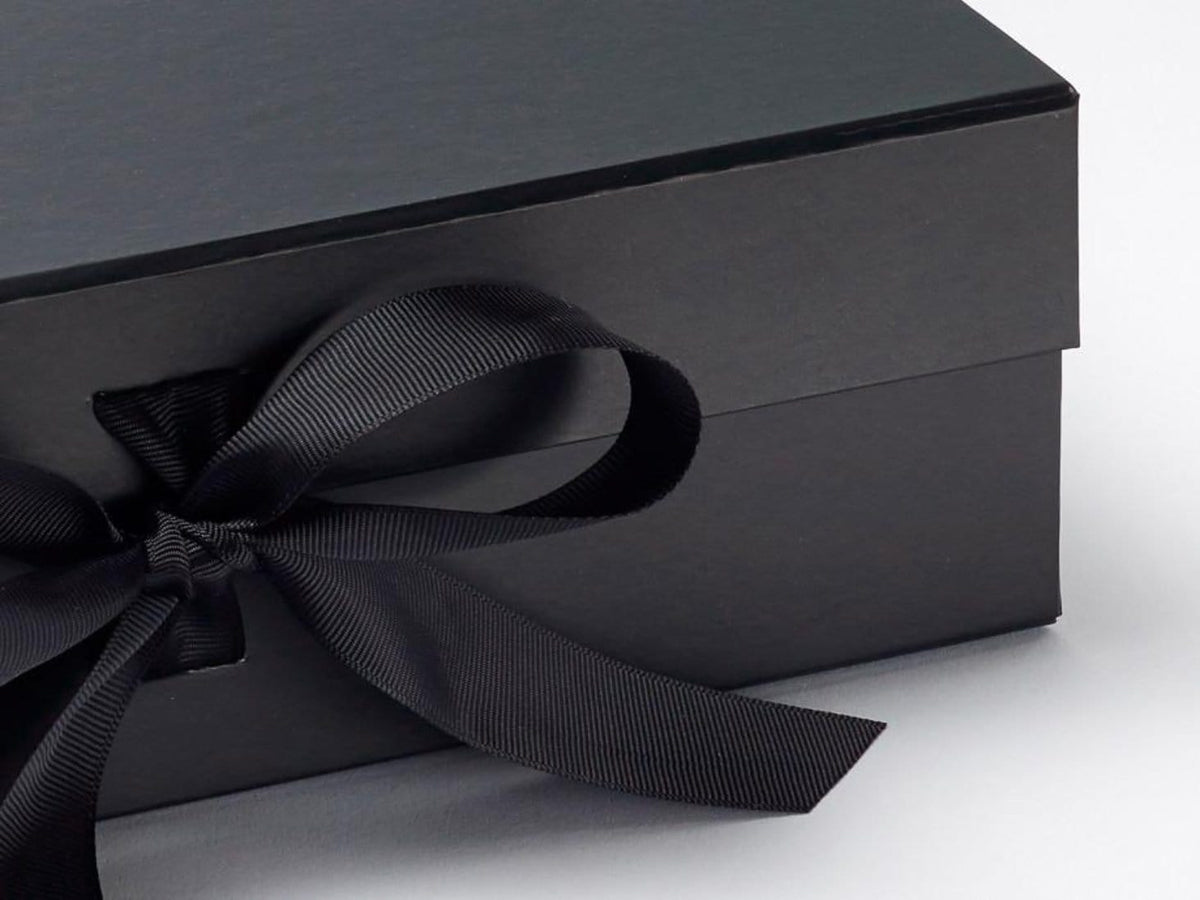 Large black gift box grosgrain ribbon detail from Foldabox