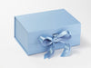 French Blue Recycled Satin Ribbon Featured as a Double Bow on Pale Blue A5 Deep Gift Box