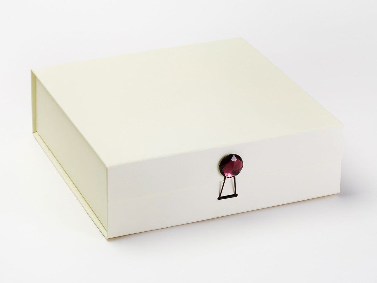 Large Ivory Luxury Gift Box with Garnet Gemstone Closure