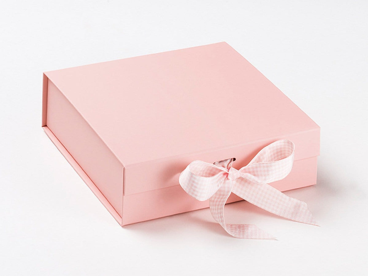Pale Rose Pink Keepsake Hamper Gift Box with Gingham Ribbon from Foldabox
