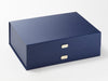 Example of Sample Gold Metal Slot Decal Labels Featured on Navy A4 Deep Gift Box
