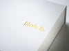 White Folding Gift Box with custom printed Gold Foil logo to lid