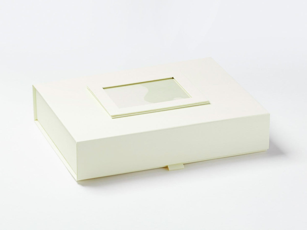 Ivory Photo Frame Affixed to Outside Lid of Ivory A4 Shallow Gift Box
