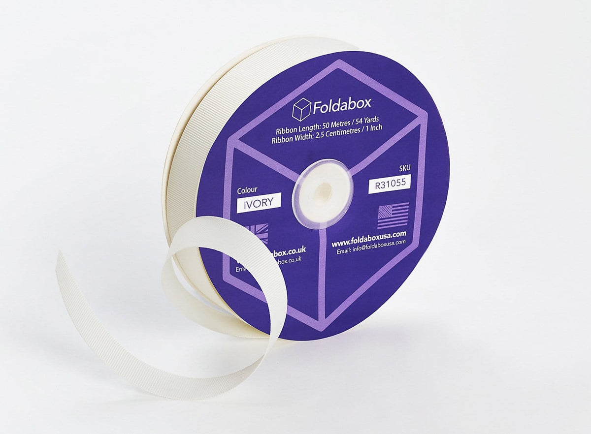 Ivory 50m x 2.5cm Grosgrain Ribbon Roll