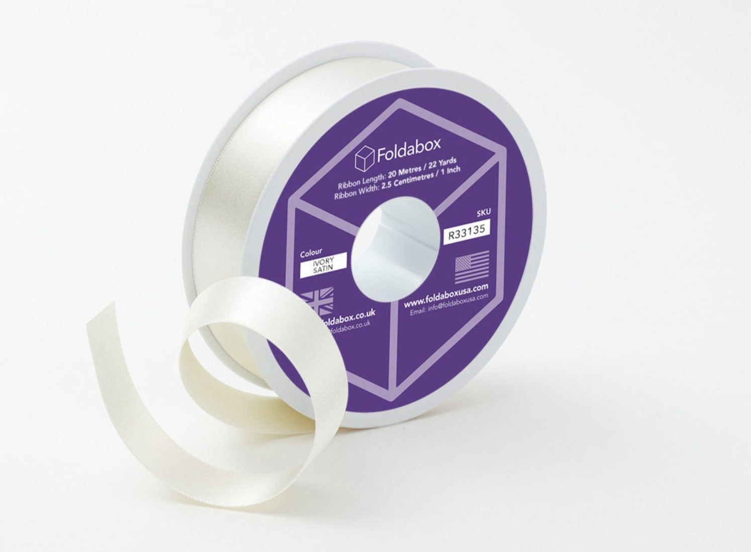 Ivory Bridal White 20m Satin Ribbon Roll from Foldabox