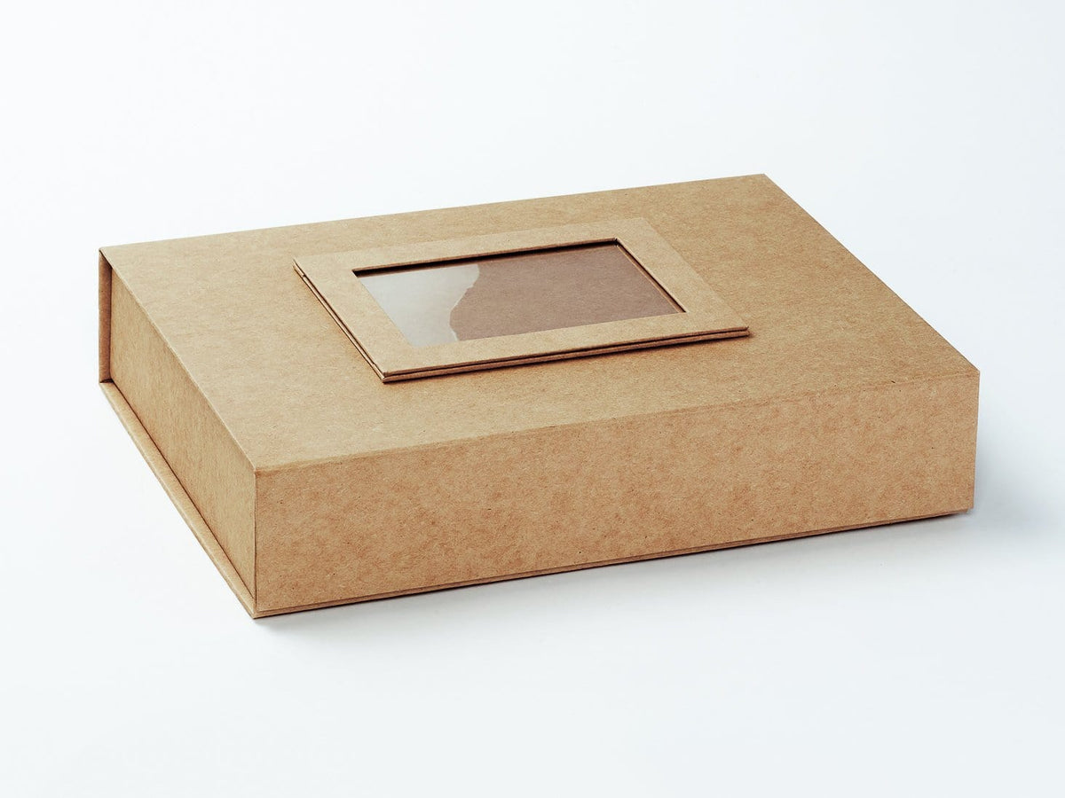 Natural Kraft Photo Frame Assembled To Outside of Natural Kraft A4 Shallow Gift Box