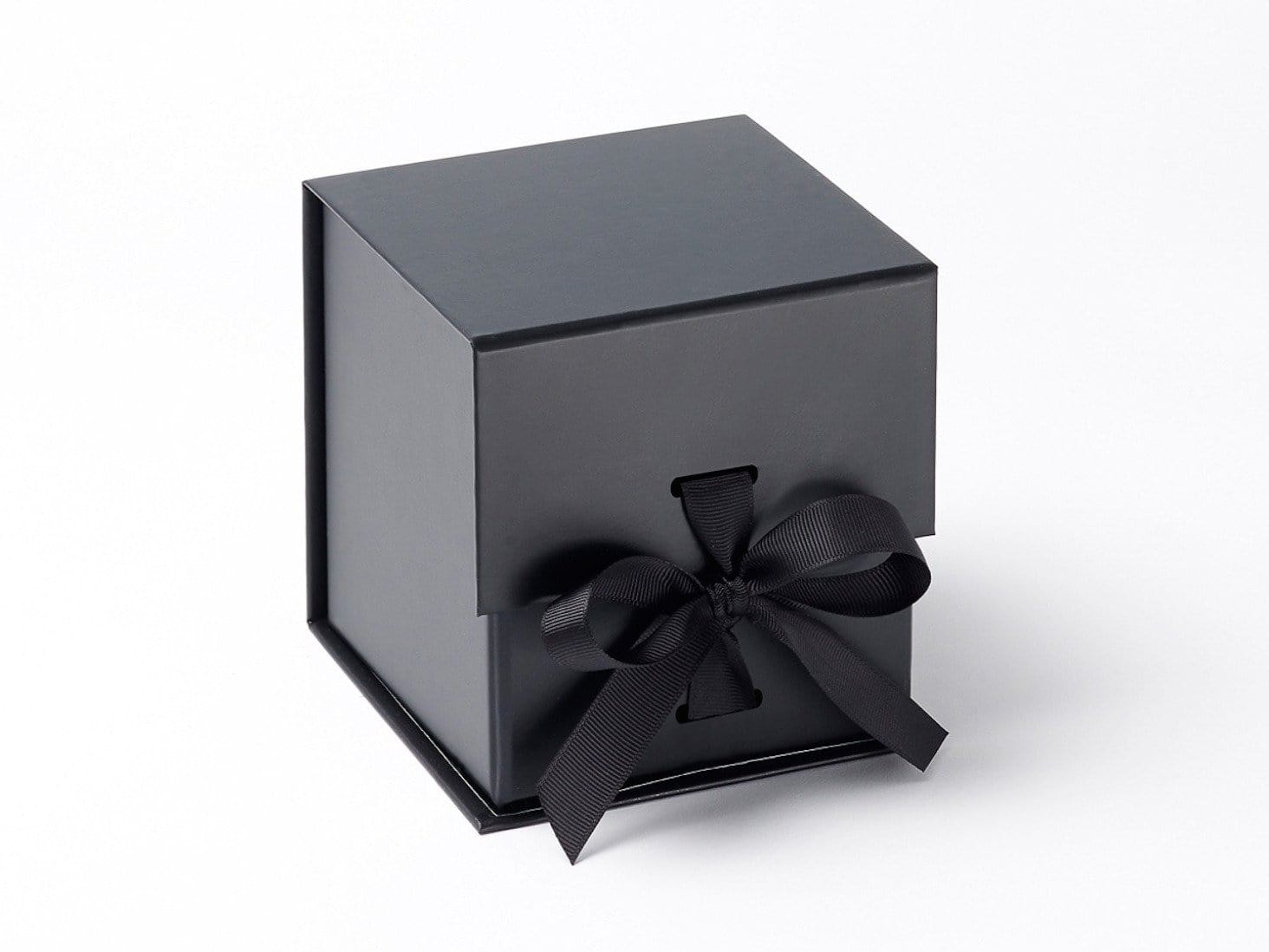 Black Large Cube Gift Box Sample with changeable ribbon available from UK stock