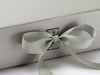 Silver Grey Ribbon detail on Silver Gift Box with Changeable Ribbon