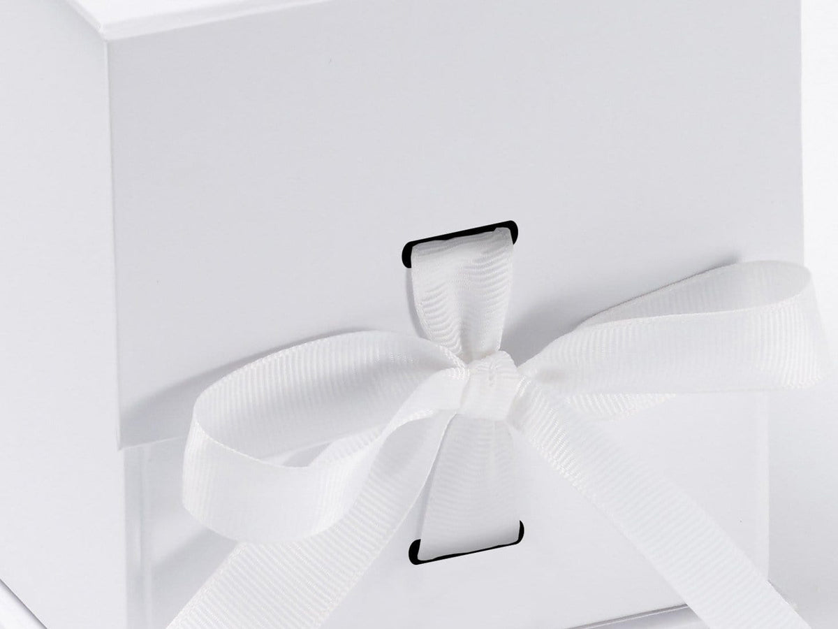 White Large Cube Folding Gift Box with changeable ribbon detail