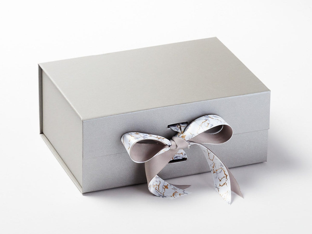 Gold and Silver Marble Ribbon Featured on Silver Gift Box