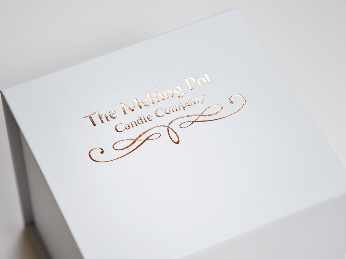 White Cube Gift Box with Custom Rose Gold Foil Logo