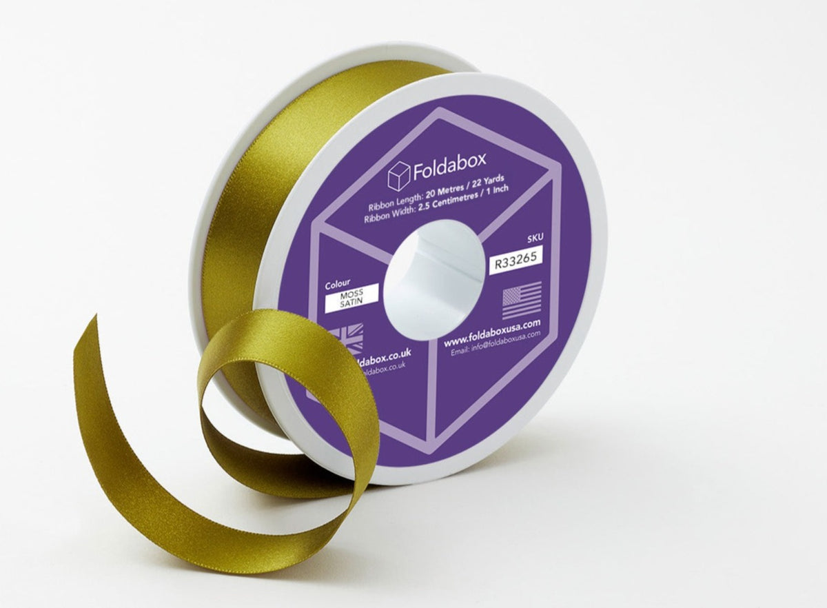 Moss Green 20m Recycled Satin Ribbon Roll from Foldabox