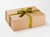 Moss Green Recycled Satin Ribbon Featured on Natural Kraft A4 Deep Gift Box