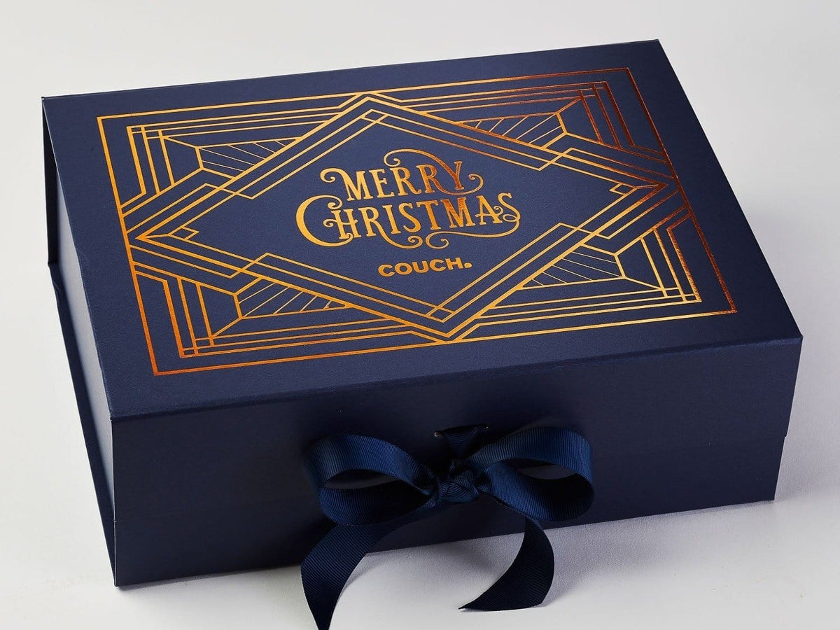 Navy Blue Gift Box with Custom Printed Copper Foil Logo