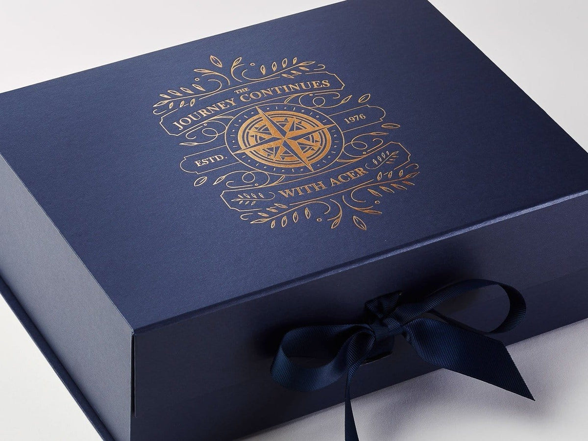 Navy Blue Gift Box with Copper Foil Custom Printed Design