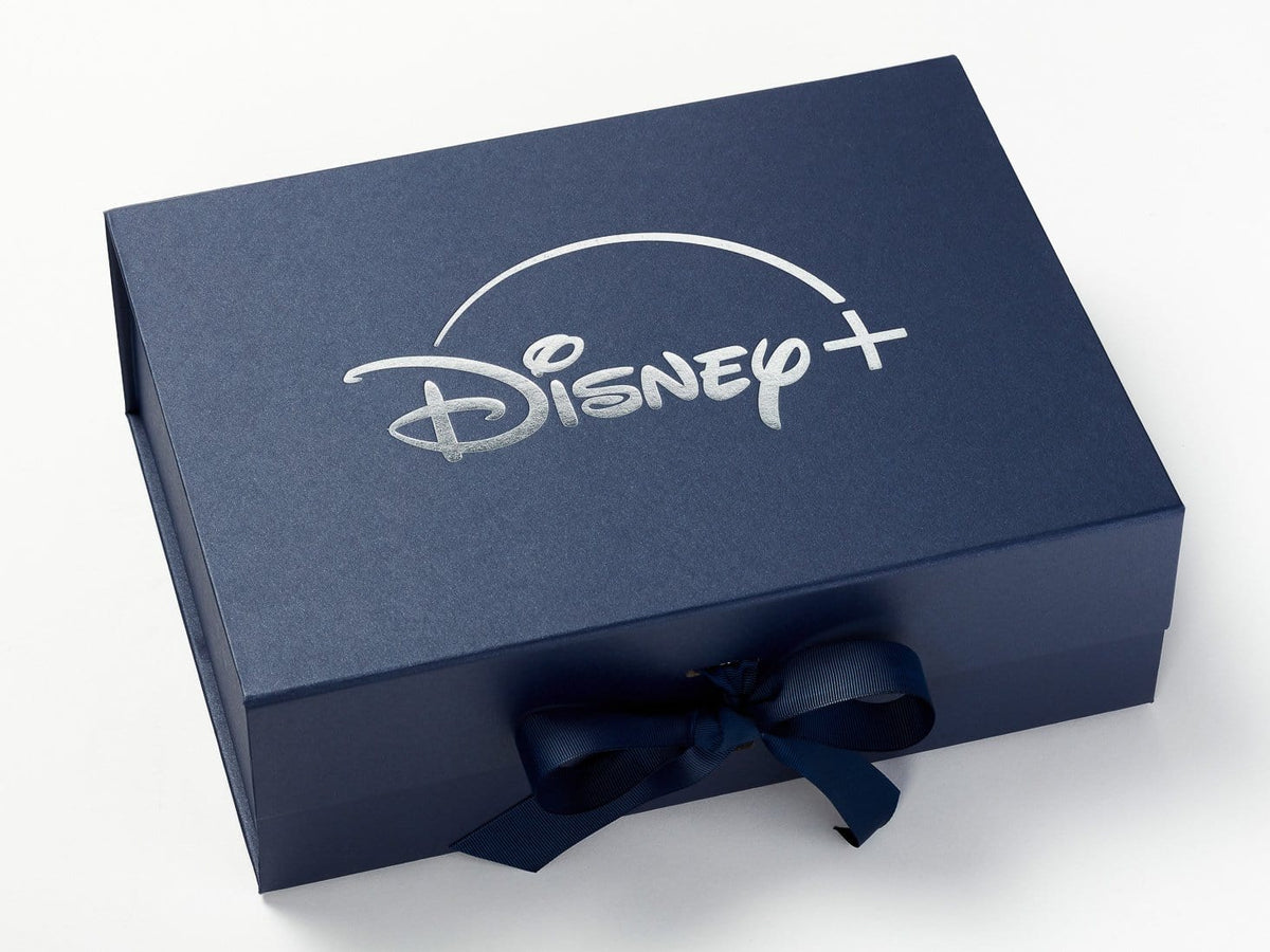 Navy Blue Gift  Box with Custom Printed Silver Foil Disney Logo