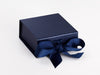 Navy Blue Small Folding Gift Box With Fixed Ribbon Ties
