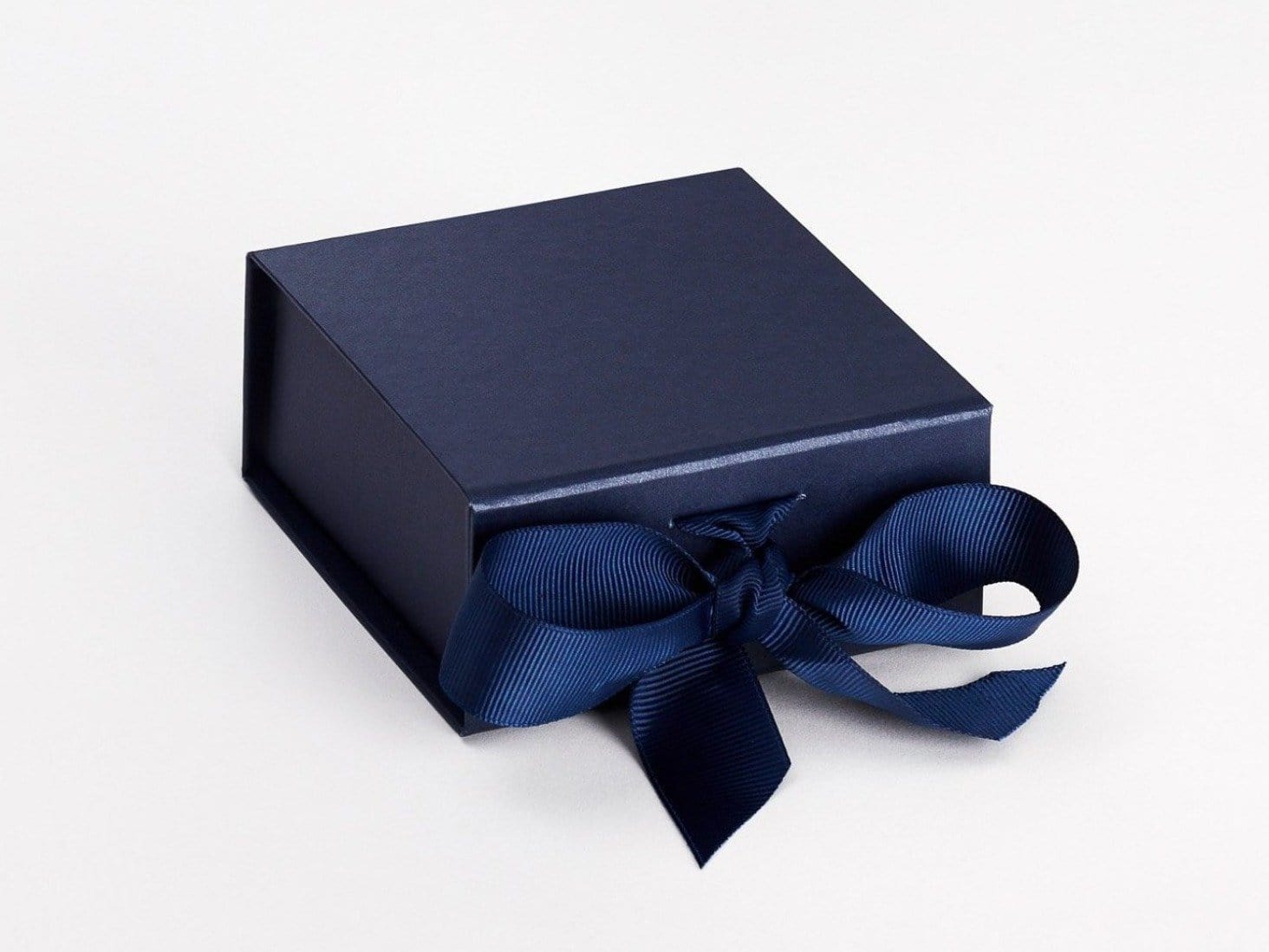 Navy Blue Small Folding Gift Box With Fixed Ribbon Ties