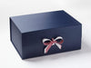 Example of Rosy Mauve and White Double Ribbon Bow Featured on Navy A3 Deep Gift Box