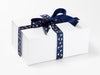 Navy Blue Sparkle Bee Ribbon Featured on White A5 Deep Gift Box