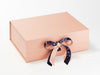 Example of Navy Gold Sparkle Bee Satin Ribbon Featured on Rose Gold Gift Box
