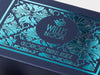 Navy Blue Gift Box with Turquoise Teal Foil Logo