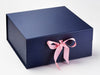 Example of Rose Pink Ribbon Featured on Navy XL Deep Gift Box