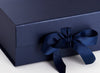 Navy Blue A5 Deep Folding Gift Box Sample Ribbon Detail